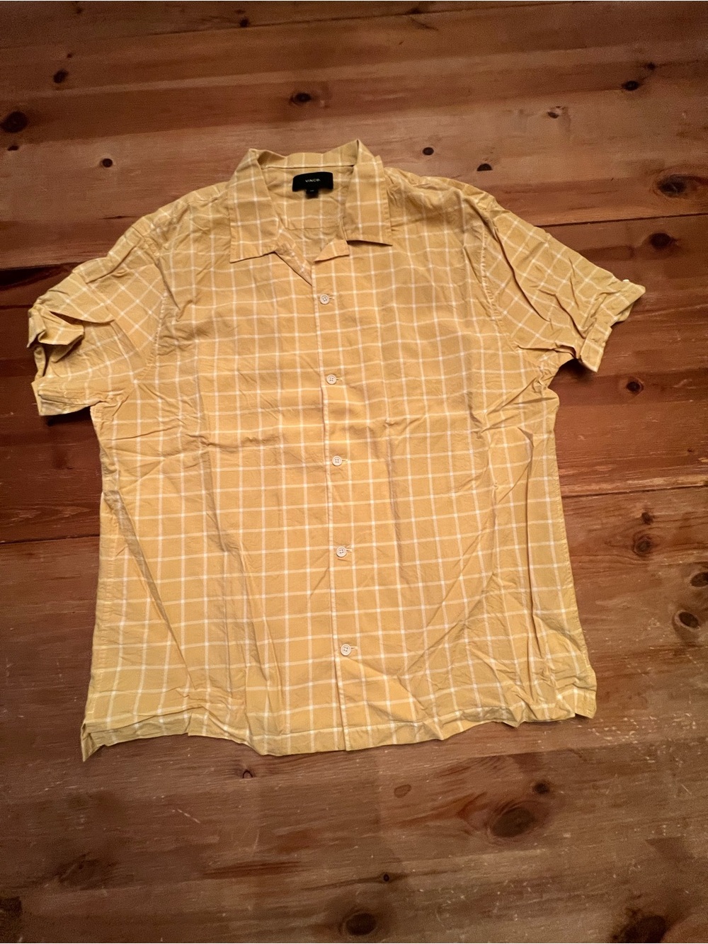 Men's Yellow Windowpane Short-Sleeve Shirt by Vince size Large
